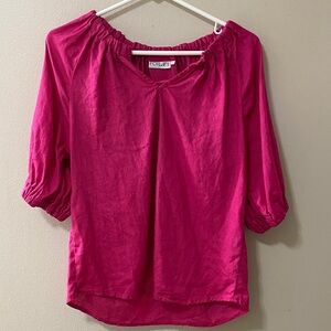 Foil women's size 4 linen blouse hot pink puff sleeve peasant cottagecore